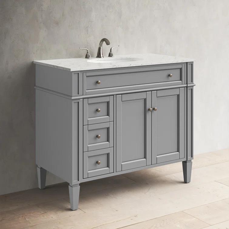Rukie 40" Free-Standing Single Bathroom Vanity Set with Marble Vanity Top
