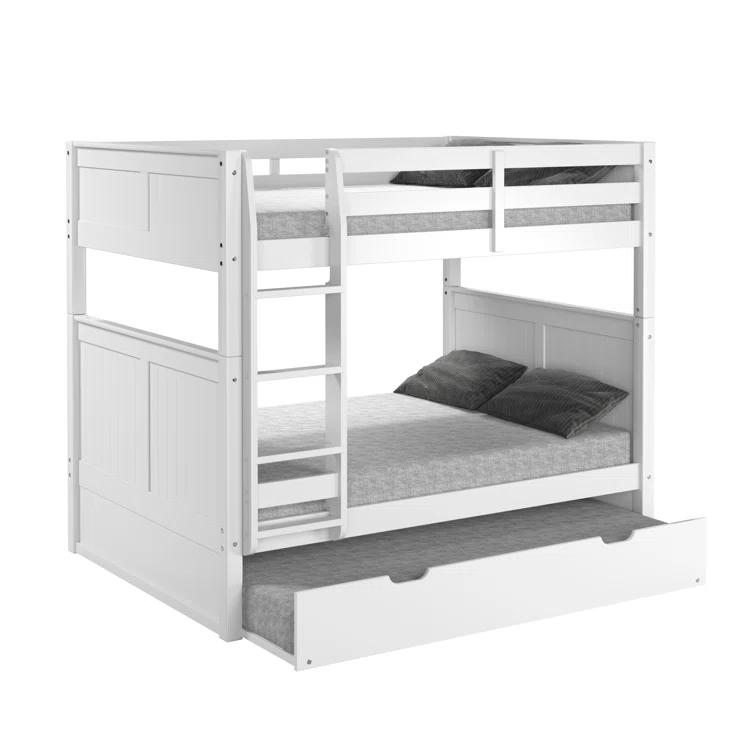 White Full Over Full Bunk Bed with Twin Trundle and Panel Headboard