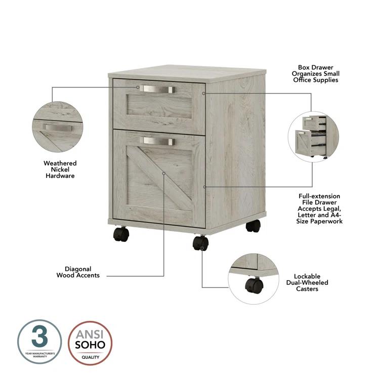 Cowden 16"W 2 -Drawer Mobile Vertical Filing Cabinet