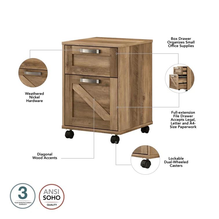 Cowden 16"W 2 -Drawer Mobile Vertical Filing Cabinet
