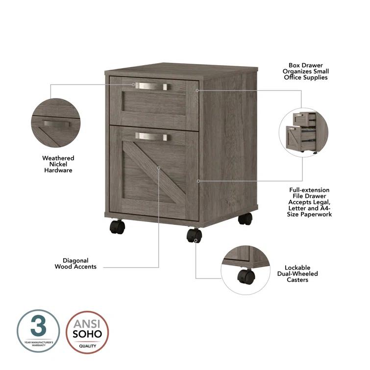 Cowden 16"W 2 -Drawer Mobile Vertical Filing Cabinet