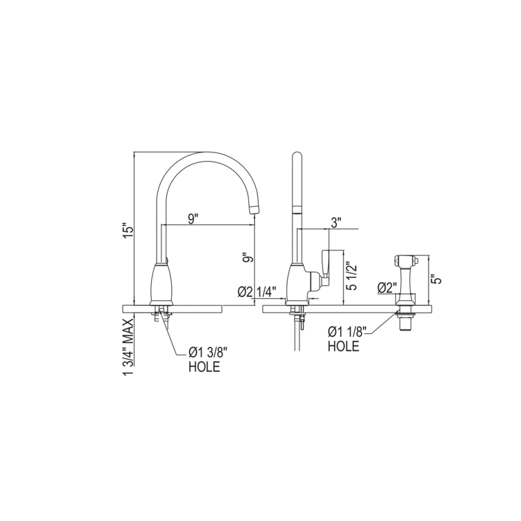 Polished Nickel Modern Deck Mounted Kitchen Faucet with Sidespray