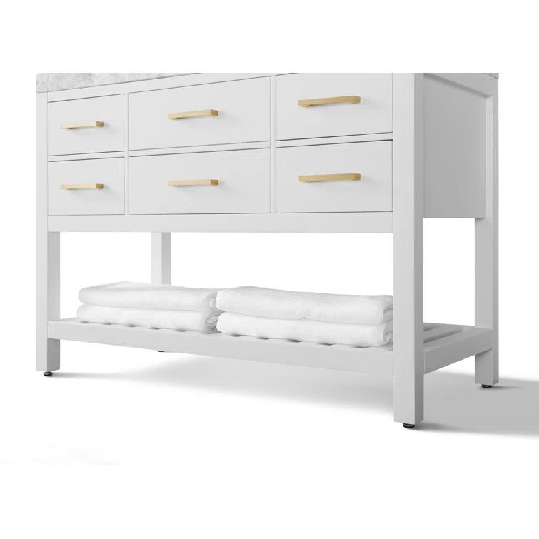 Ancerre Designs Elizabeth 48 in. Bath Vanity Set in White with Italian Carrara White Marble Vanity top and White Undermount Basin with Gold Hardware and 28 in. White Mirror | Perigold
