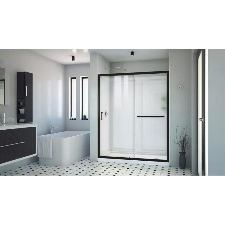 Infinity-Z 60" W x 30" D x 76.75" H Semi-Frameless Rectangle Shower Enclosure with Towel Bar and Base Included