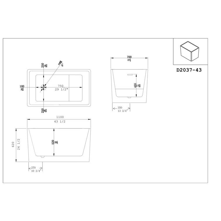 43.25'' x 27.5" Freestanding Soaking Acrylic Bathtub