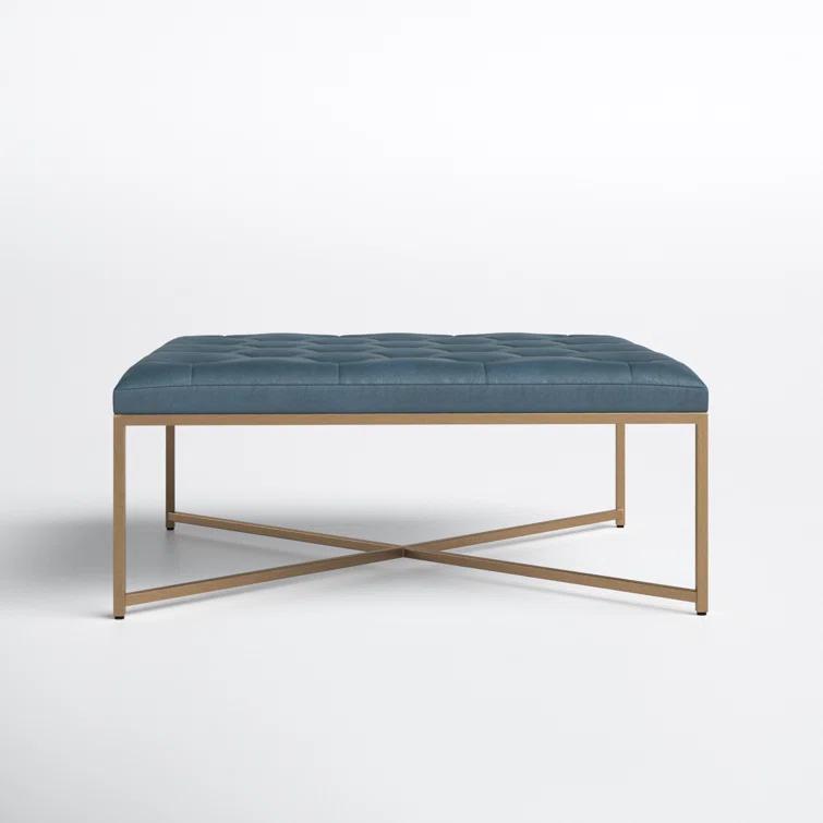 Osa 40" Genuine Leather Tufted Square Cocktail Ottoman