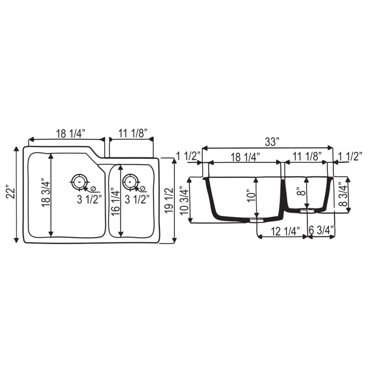 Allia 33" Fireclay 2 Bowl Undermount Kitchen Sink