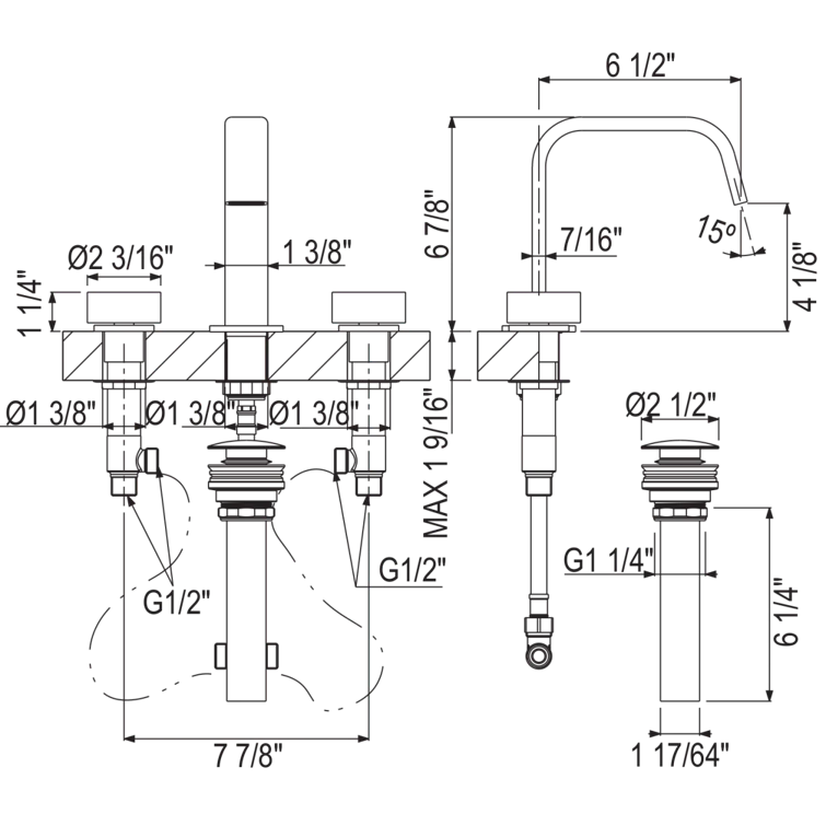 Eclissi Widespread Lavatory Faucet With U-Spout