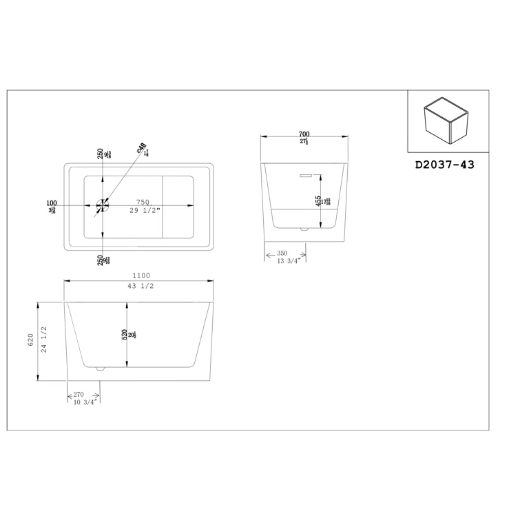 43.25'' x 27.5" Freestanding Soaking Acrylic Bathtub