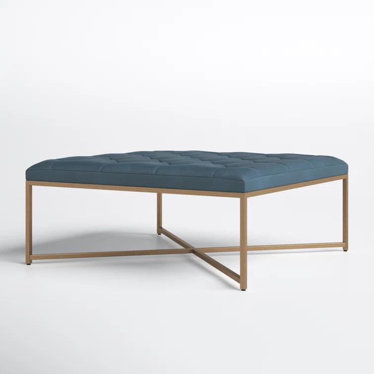 Osa 40" Genuine Leather Tufted Square Cocktail Ottoman