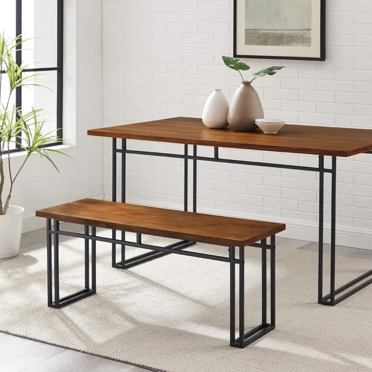 Debasish Dual-Metal Leg Wood Dining Bench