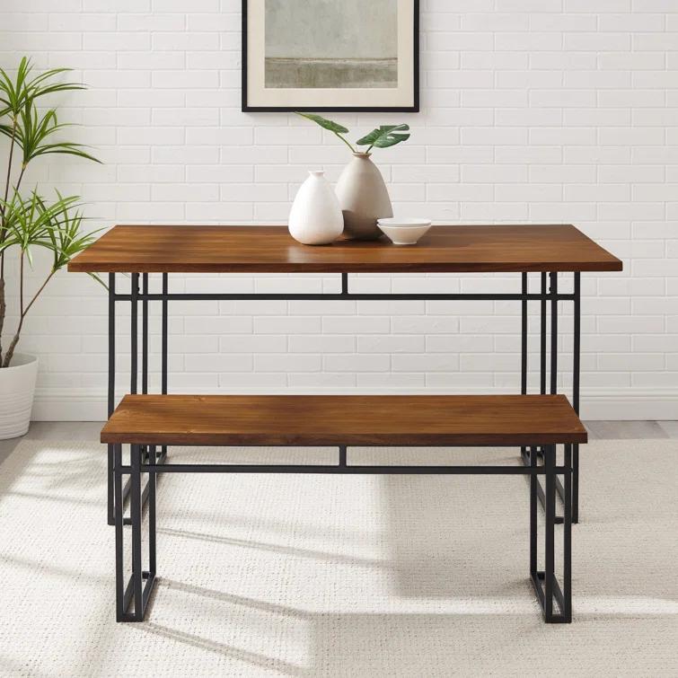 Debasish Dual-Metal Leg Wood Dining Bench
