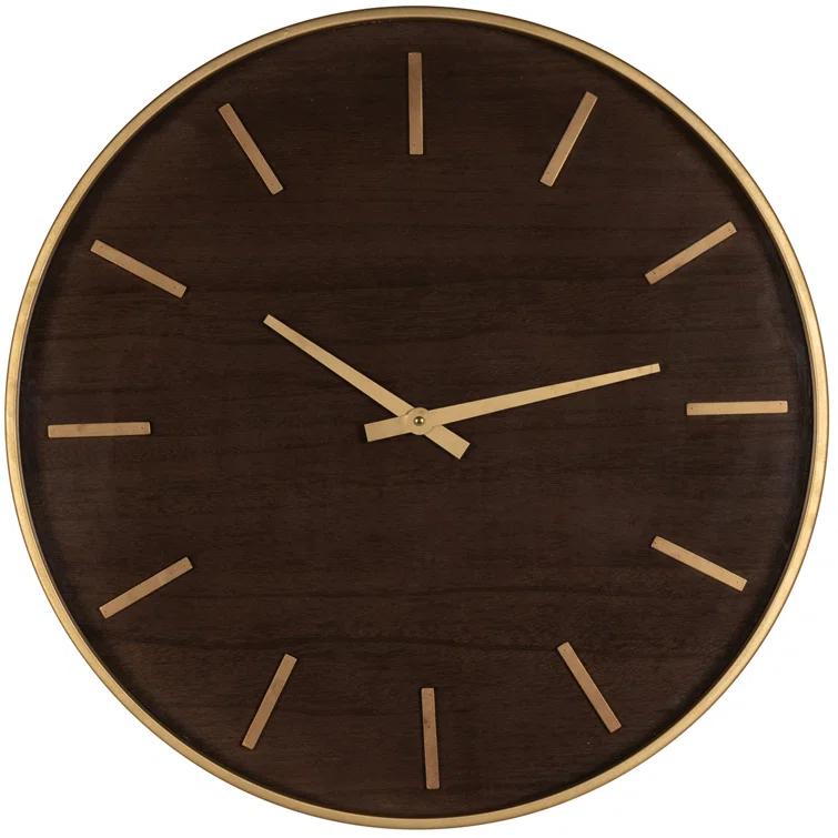 Mid-Century Mahogany Wood & Warm Metal 23.75'' Wall Clock