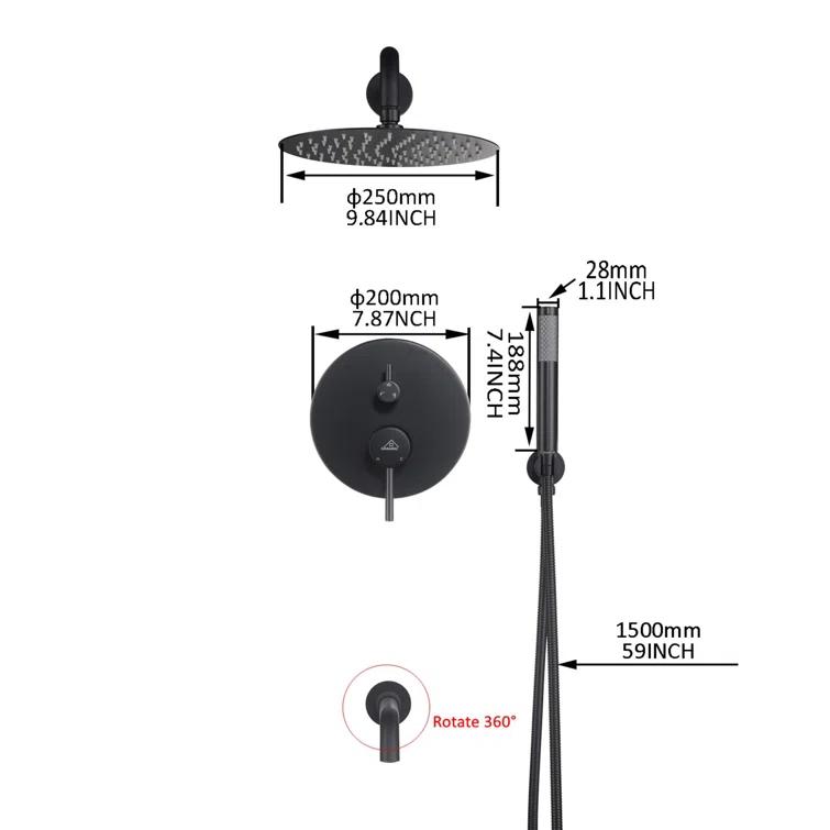 Luxury Wall-Mounted 3-Function Shower System Solid Brass Mixer Valve, 1.8 GPM Flow & Dual Showerheads with Rough-in Valve