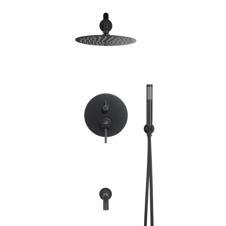 Luxury Wall-Mounted 3-Function Shower System Solid Brass Mixer Valve, 1.8 GPM Flow & Dual Showerheads with Rough-in Valve