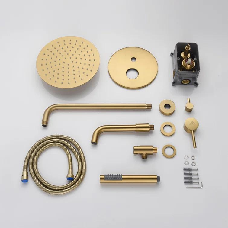 Luxury Wall-Mounted 3-Function Shower System Solid Brass Mixer Valve, 1.8 GPM Flow & Dual Showerheads with Rough-in Valve