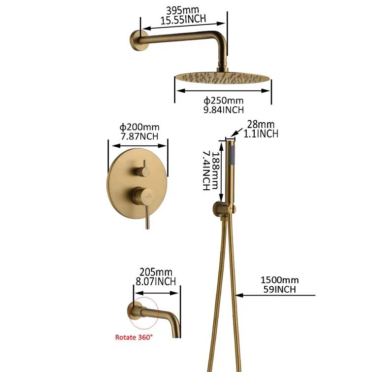 Luxury Wall-Mounted 3-Function Shower System Solid Brass Mixer Valve, 1.8 GPM Flow & Dual Showerheads with Rough-in Valve