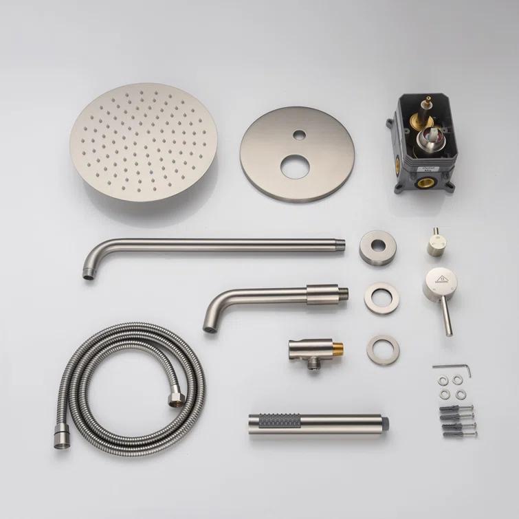 Luxury Wall-Mounted 3-Function Shower System Solid Brass Mixer Valve, 1.8 GPM Flow & Dual Showerheads with Rough-in Valve