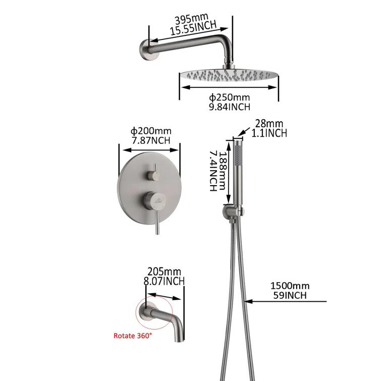 Luxury Wall-Mounted 3-Function Shower System Solid Brass Mixer Valve, 1.8 GPM Flow & Dual Showerheads with Rough-in Valve