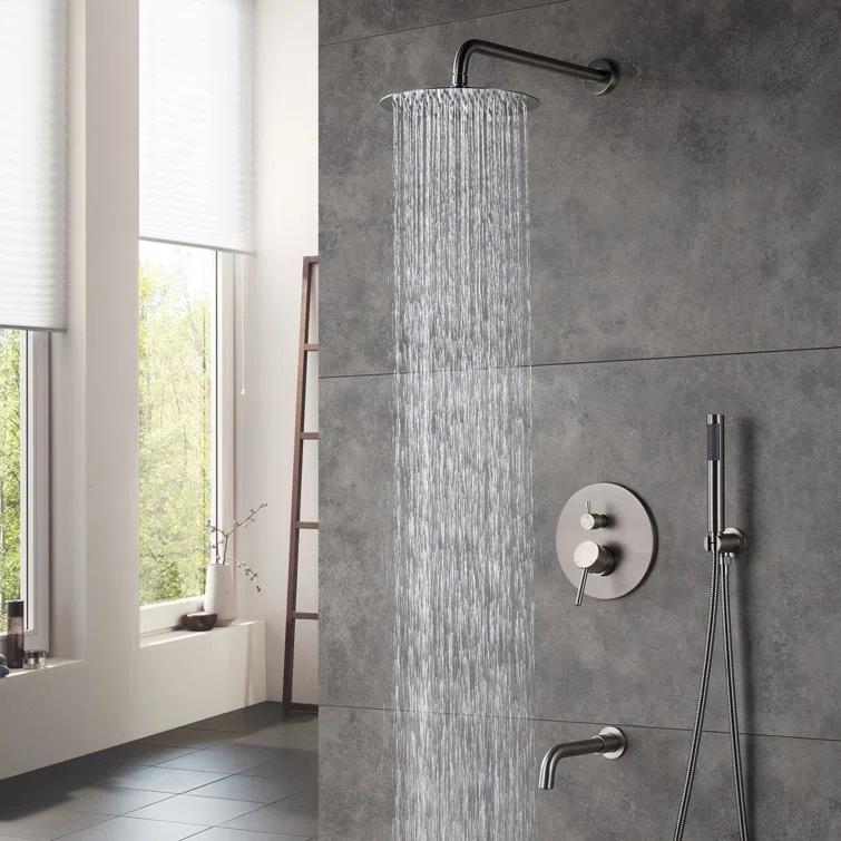 Luxury Wall-Mounted 3-Function Shower System Solid Brass Mixer Valve, 1.8 GPM Flow & Dual Showerheads with Rough-in Valve