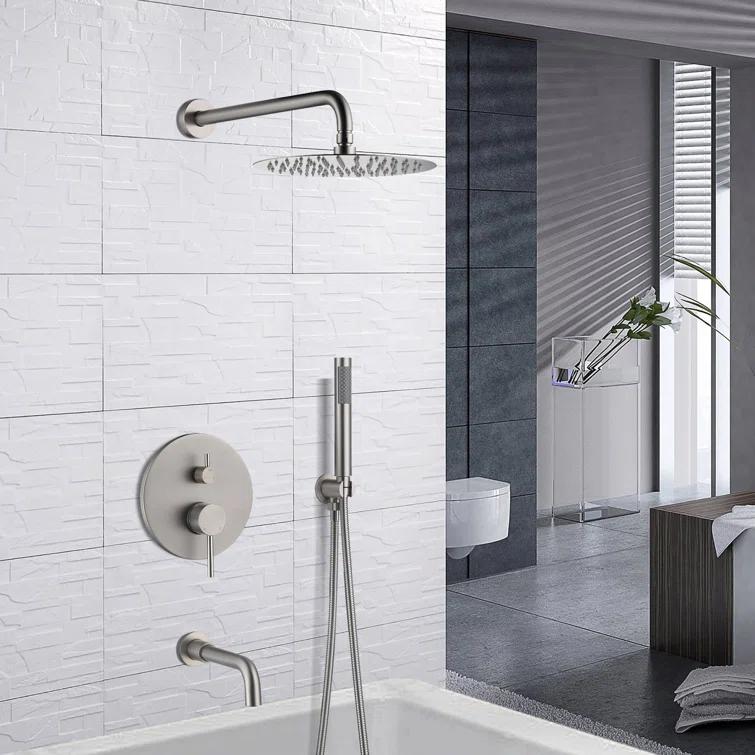 Luxury Wall-Mounted 3-Function Shower System Solid Brass Mixer Valve, 1.8 GPM Flow & Dual Showerheads with Rough-in Valve