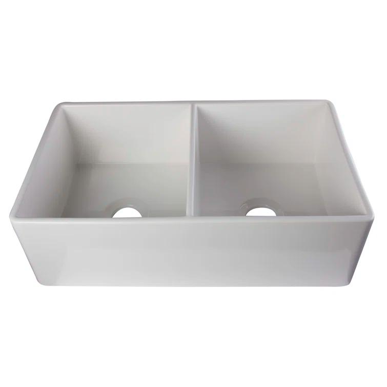 32.75'' L Farmhouse / Apron Double Bowl Fireclay Kitchen Sink