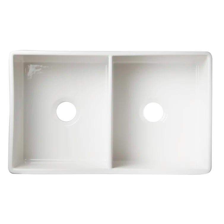 32.75'' L Farmhouse / Apron Double Bowl Fireclay Kitchen Sink