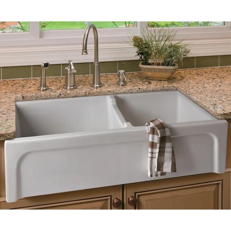 36'' L Farmhouse / Apron Double Bowl Fireclay Kitchen Sink