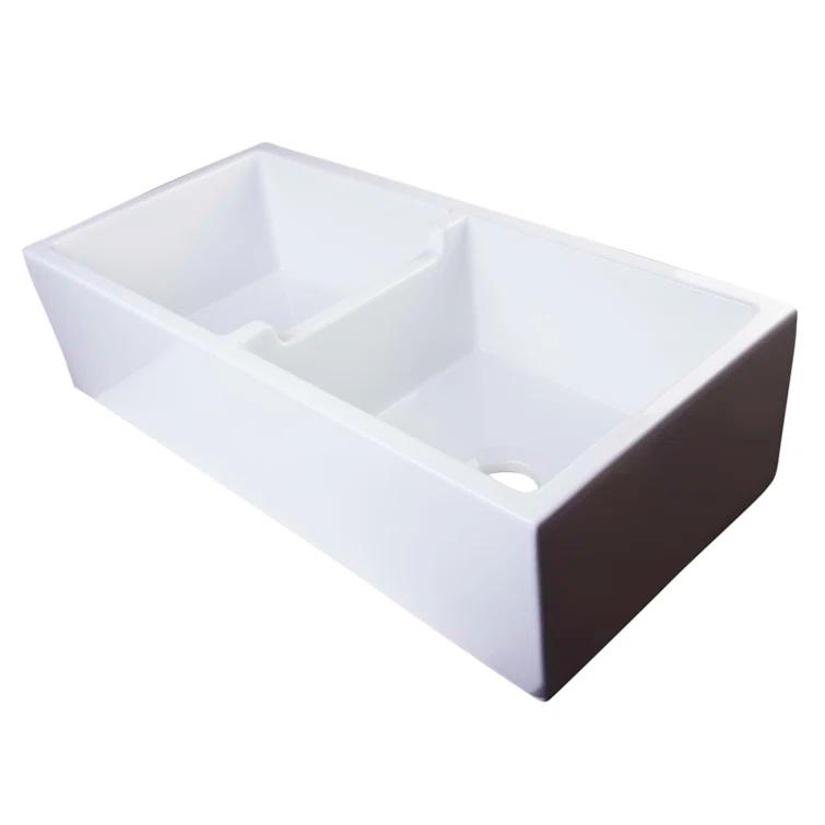 39.5'' L Farmhouse / Apron Double Bowl Fireclay Kitchen Sink