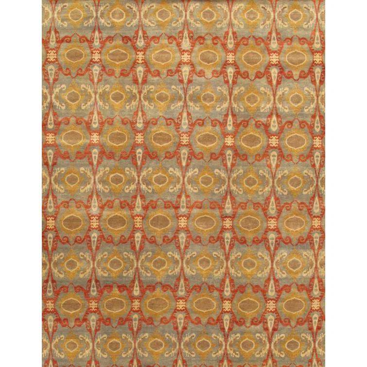 Pasargad Ikat Hand-Knotted Wool Brown/Red/Yellow Area Rug
