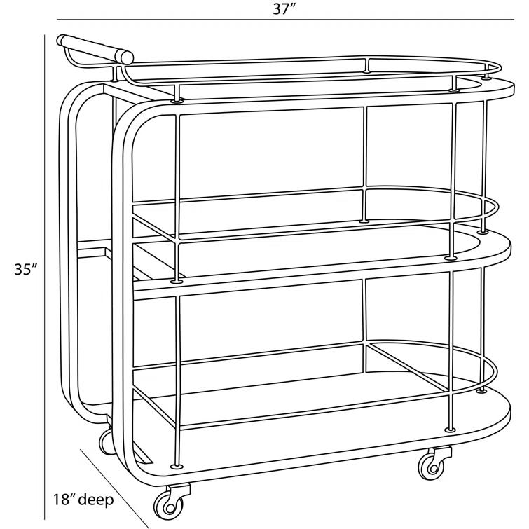 Bleached Wood Oval Bar Cart with Storage and Leather Handle