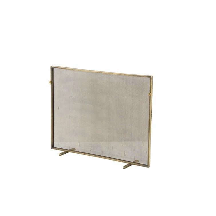 Antique Brass Single Panel Iron Mesh Fireplace Screen