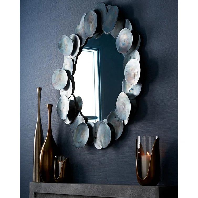 Burnt Iron Industrial Round Wall Mirror