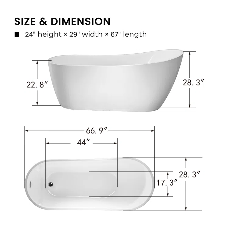 Amara Acrylic Freestanding Soaking Bathtub