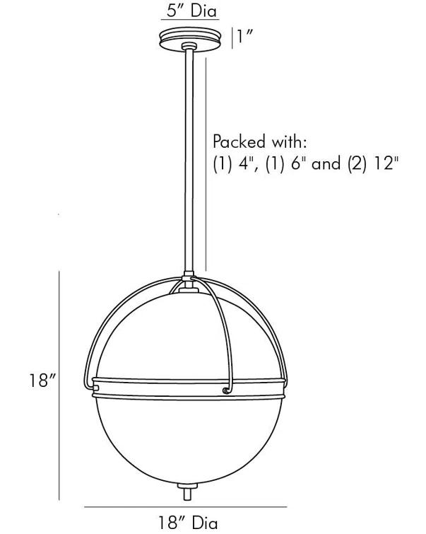 Opal Glass Globe Pendant with Antique Brass Piping 19"