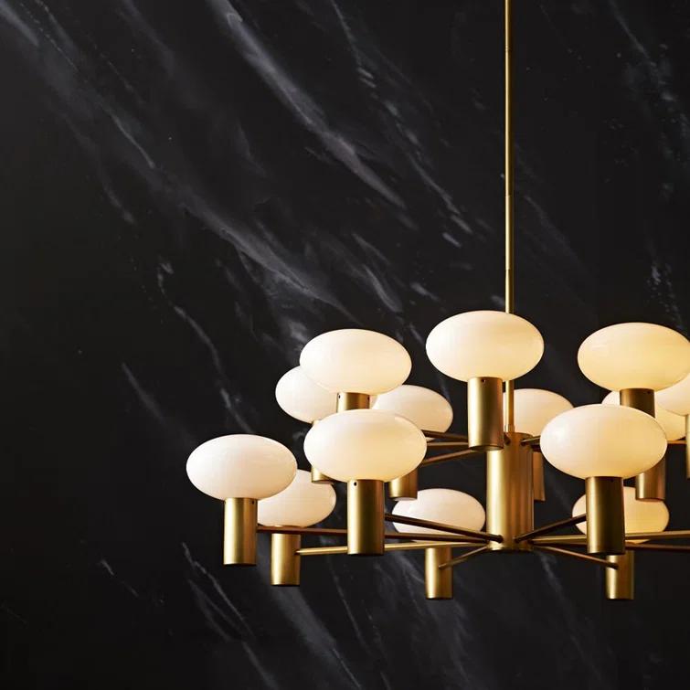 Antique Brass 16-Light Opal Glass Chandelier
