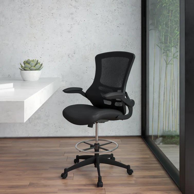 Archimedes Mid-Back Swivel Office Chair with Foot Ring and Flip-Up Arms