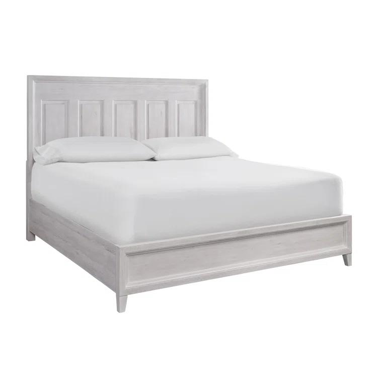 Transitional Buttermilk Oak Queen Panel Bed with Slats and Headboard