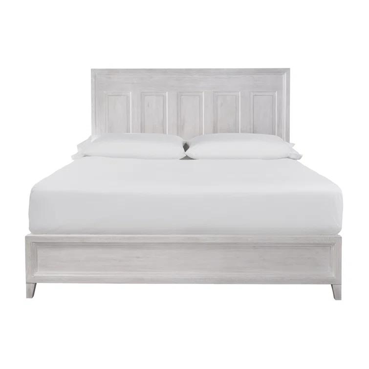 Transitional Buttermilk Oak Queen Panel Bed with Slats and Headboard