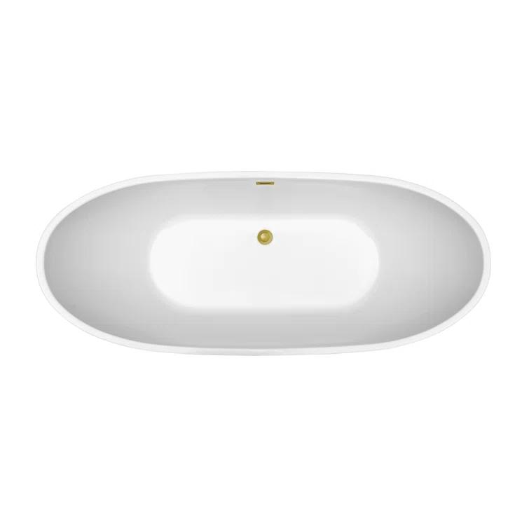Streamline Bath 62" Streamline Freestanding Soaking Acrylic Bathtub With Drain and Bamboo Tray N580GLD