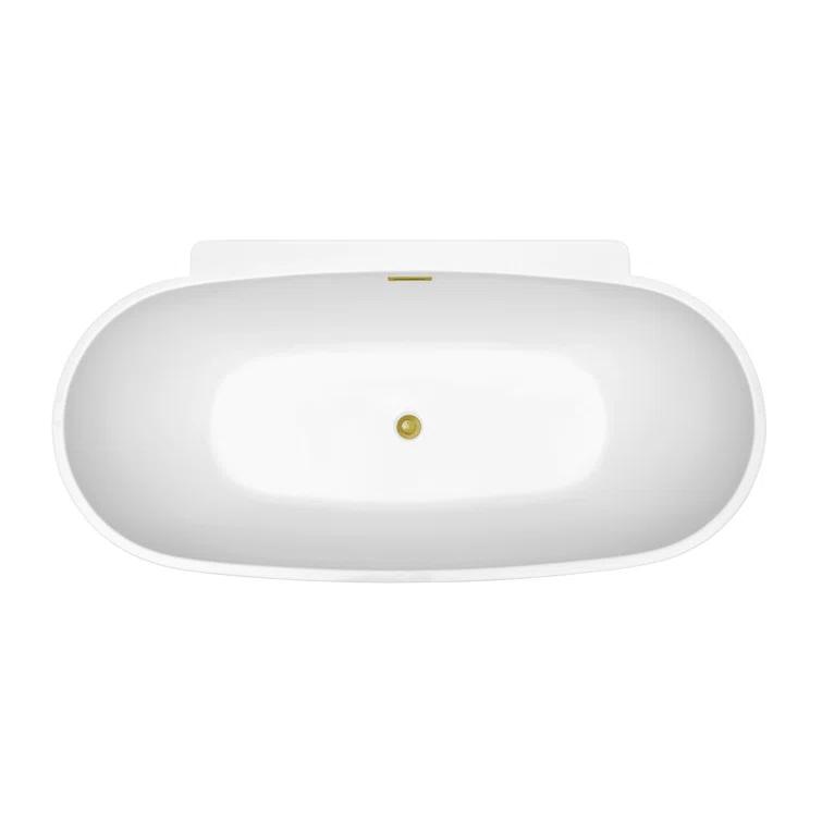 59" Streamline Freestanding Soaking Acrylic Bathtub With Drain and Bamboo Tray