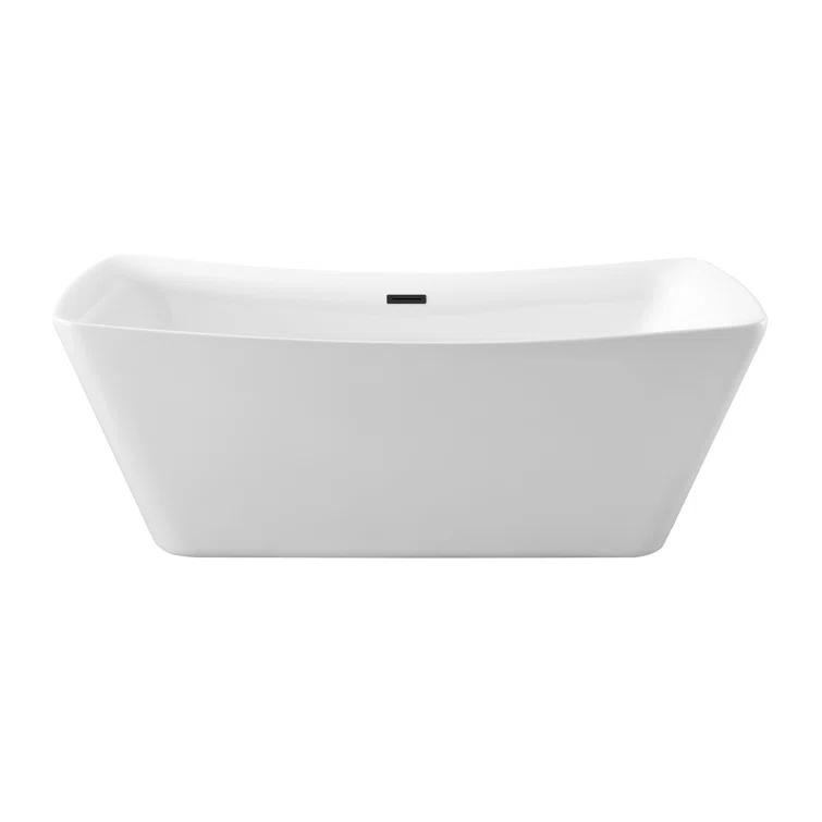 62" Streamline Freestanding Soaking Acrylic Bathtub With Drain and Bamboo Tray