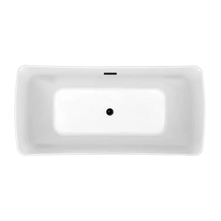62" Streamline Freestanding Soaking Acrylic Bathtub With Drain and Bamboo Tray