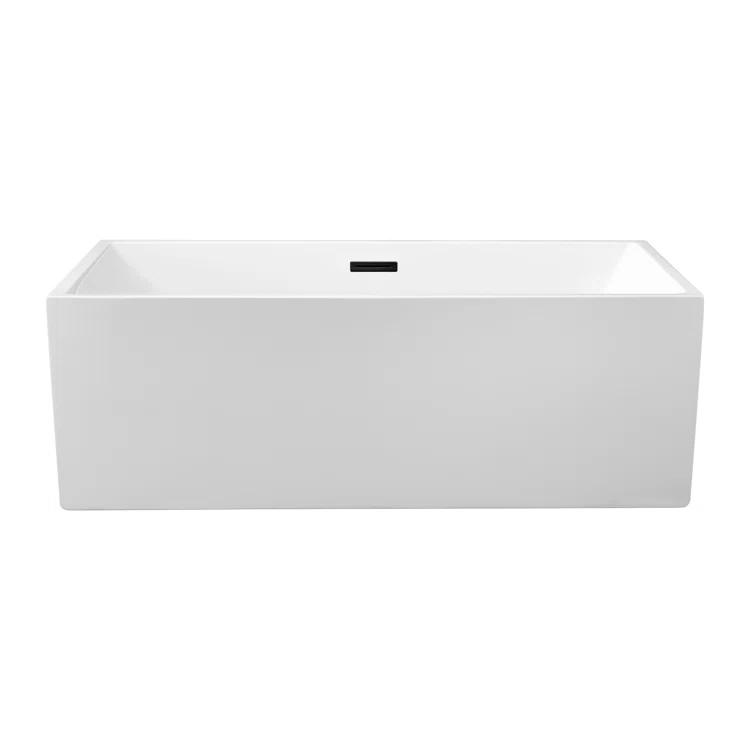 58" Streamline Freestanding Soaking Acrylic Bathtub With Drain and Bamboo Tray