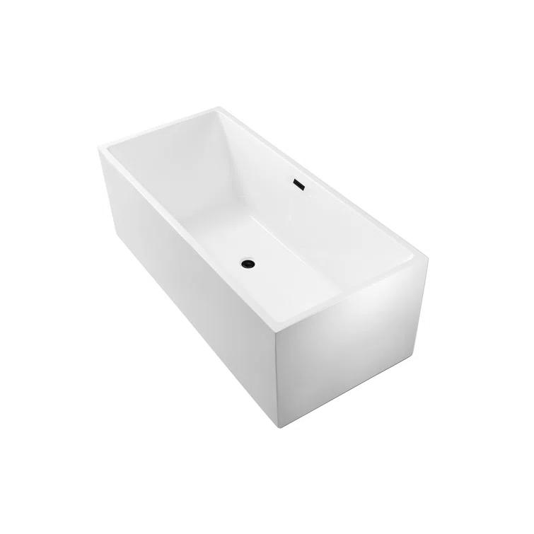 58" Streamline Freestanding Soaking Acrylic Bathtub With Drain and Bamboo Tray