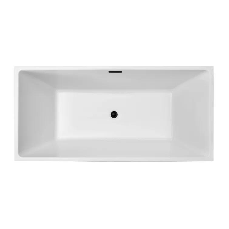 58" Streamline Freestanding Soaking Acrylic Bathtub With Drain and Bamboo Tray