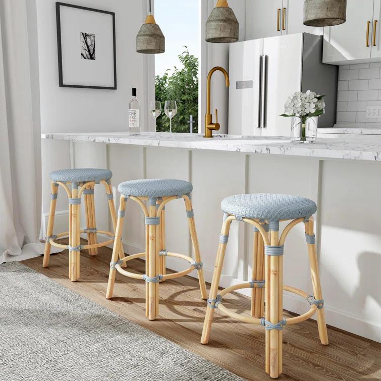 Butler Specialty Company Tobias Rattan Round 24" Counter Stool - Baby Blue