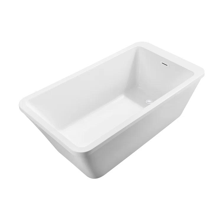 60" Streamline Freestanding Soaking Acrylic Bathtub With Drain and Bamboo Tray