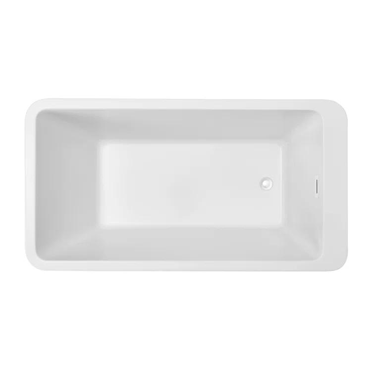 60" Streamline Freestanding Soaking Acrylic Bathtub With Drain and Bamboo Tray