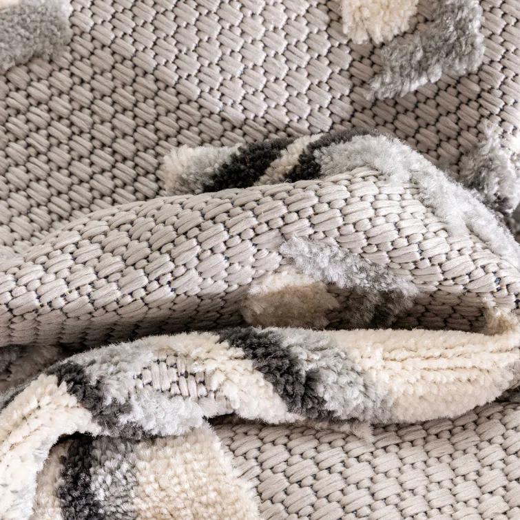 Ebern Designs Dickenson Mamba Geometric Grey Indoor/Outdoor Hi-Lo Area Rug